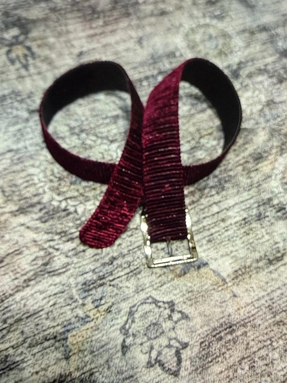 Burgundy Wine Red Pleated Satin Fashion Belt Silver Square Buckle Size Med 25-33